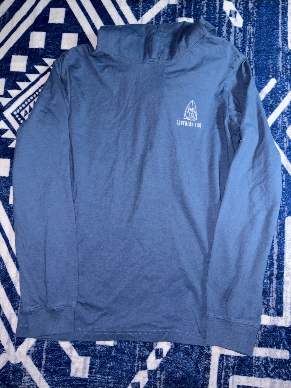 Southern Tide Long Sleeve Hoodie Tee in Slate Blue with Small Chest Logo